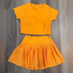 Aerie Bright Orange Crop Top and Tennis Skort Set (TOP)